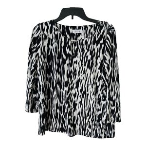 Calvin Klein Womens Zebra Print 3/4 Sleeves Blouse Sz Large Black White